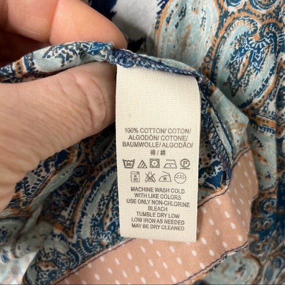 Free People Cropped V Neck Blouse Top Mixed Media Polka Dot Size XS Flare Sleeve - Picture 6 of 7